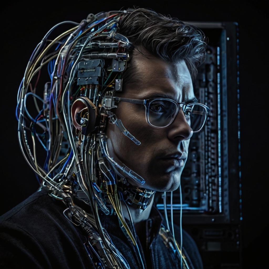 Вот он наш "Человек-компьютер" глазами нейросети. Симпатичный такой. Пусть греется и шумит, да даже тормозит иногда. )