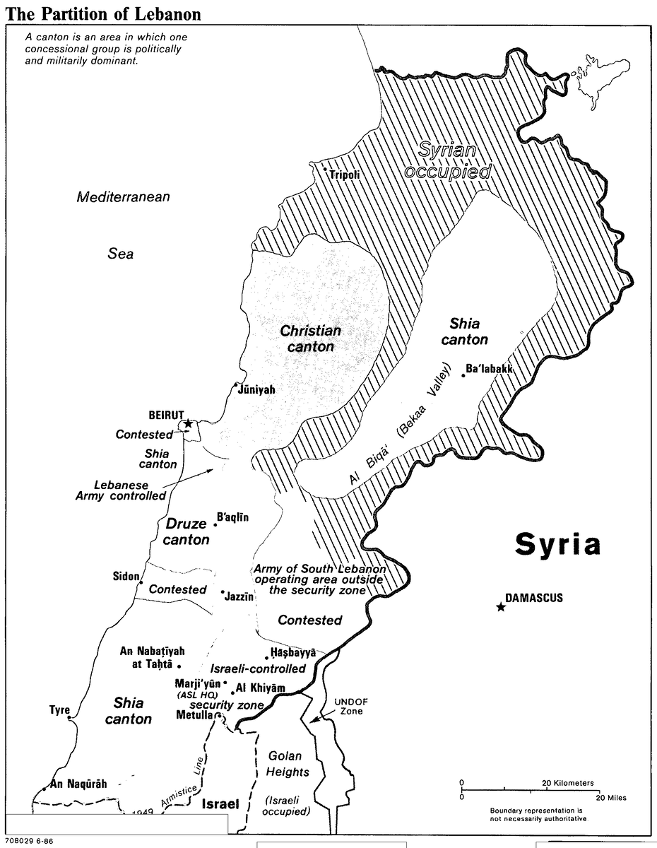 Ливан образца 1982 г., иллюстрация из рассекреченного отчета ЦРУ США. 