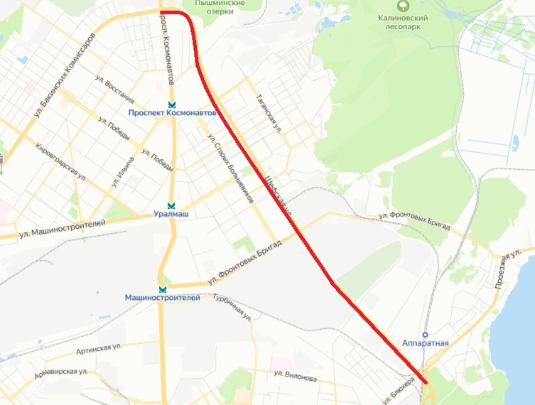 Улица Шефская (Екатеринбург) © Яндекс