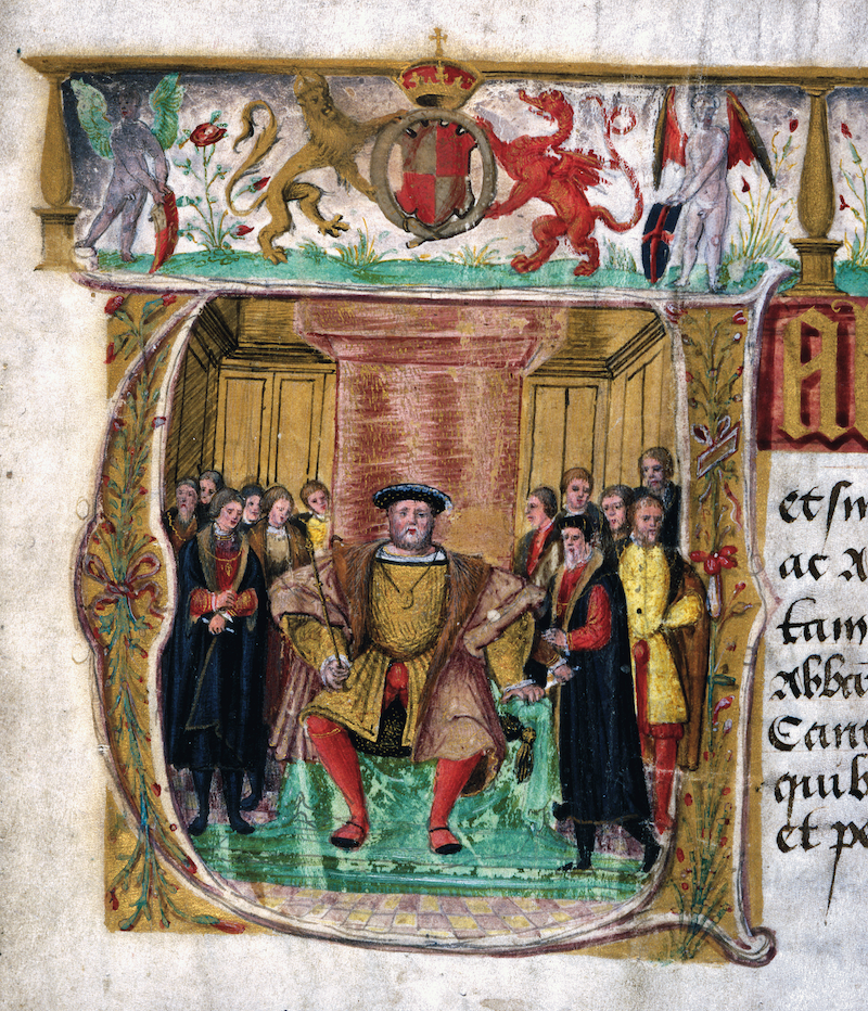 Иллюстрированный инициал с изображением Генриха VIII из Valor ecclesiasticus , 1535.