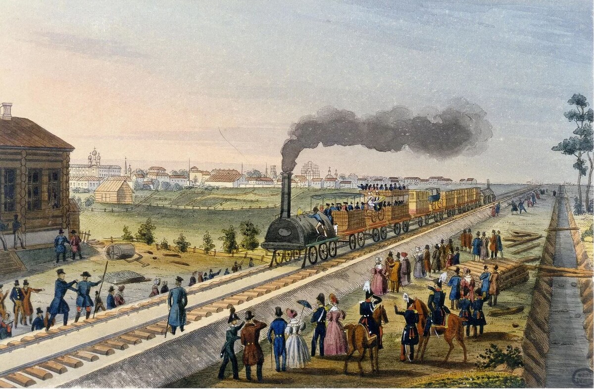 Первый поезд Царскосельский дороги на гравюре 1837 года. Фото: www.regnum.ru.