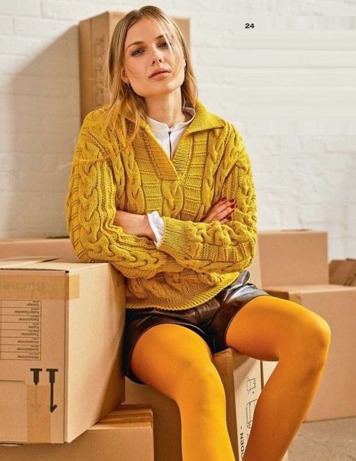 Пуловер косами с горловиной поло и отложным воротником Вязание для Вас