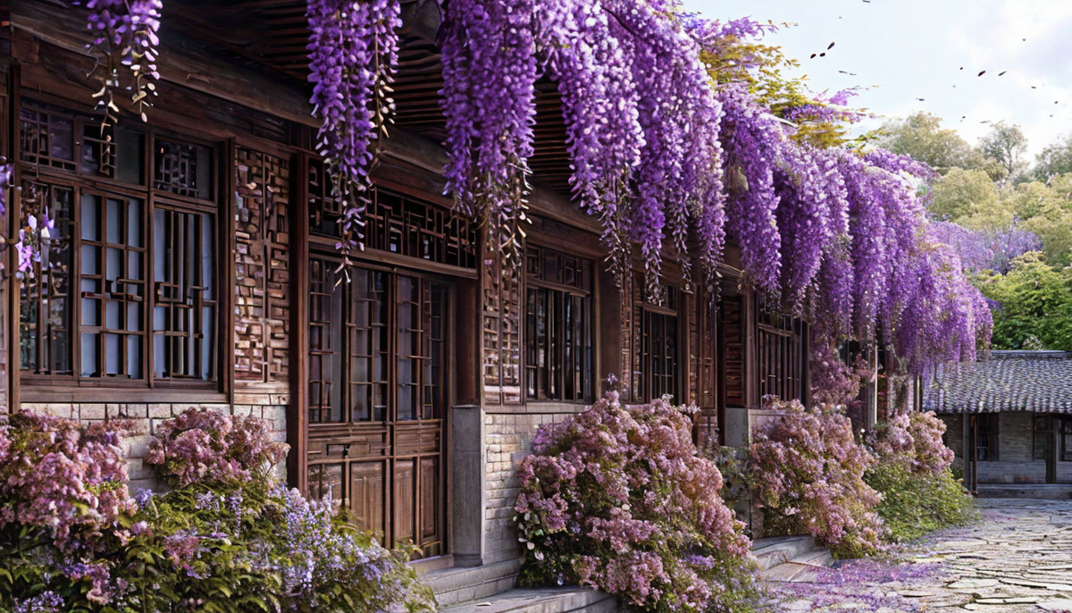 Глициния китайская достигает длины 15–20 метров и имеет крупные непарноперистые листья, цветки светло-лиловые, реже белые, эффектные.