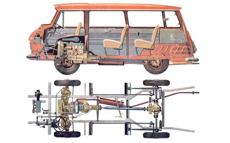    Skoda 1203 тоже классической компоновки. Основные узлы и агрегаты унаследовала от легковых грузопассажирских автомобилей семейства Skoda 1201/1202. Микроавтобус имел рамную конструкцию, что позволяло без особых переделок строить бортовые грузовики и спецмашины на рамном шасси.