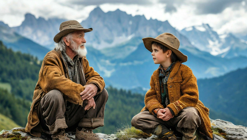 Хибины и Кавказ в образе старика и ребенка. Картинка создана в Шедевруме
