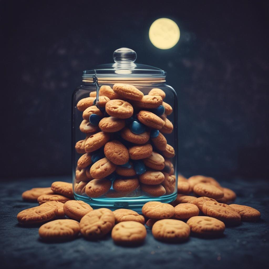 Баночка с овсяным печеньем. Иллюстрация сгенерирована нейросетью.