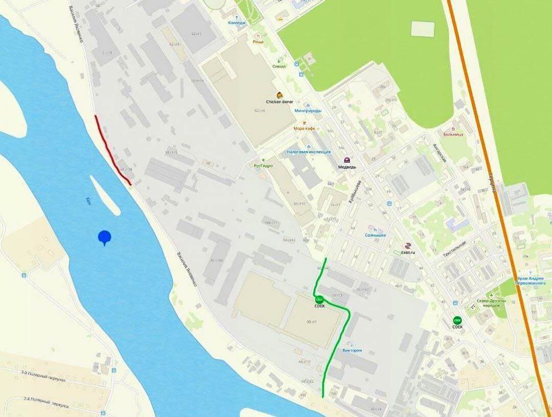 Перекрытие улицы В. Яковенко и обустройство дорожного полотна (на схеме зеленым).