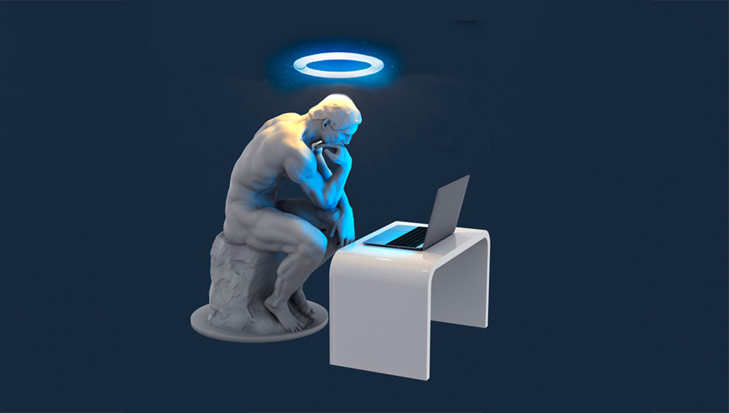 Мыслитель за компьютером.