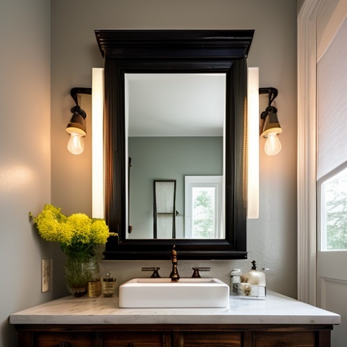 Антикварное зеркало в современной ванной комнате