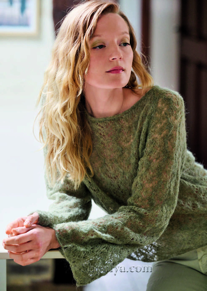 Кружевной пуловер реглан с расклешенными рукавами