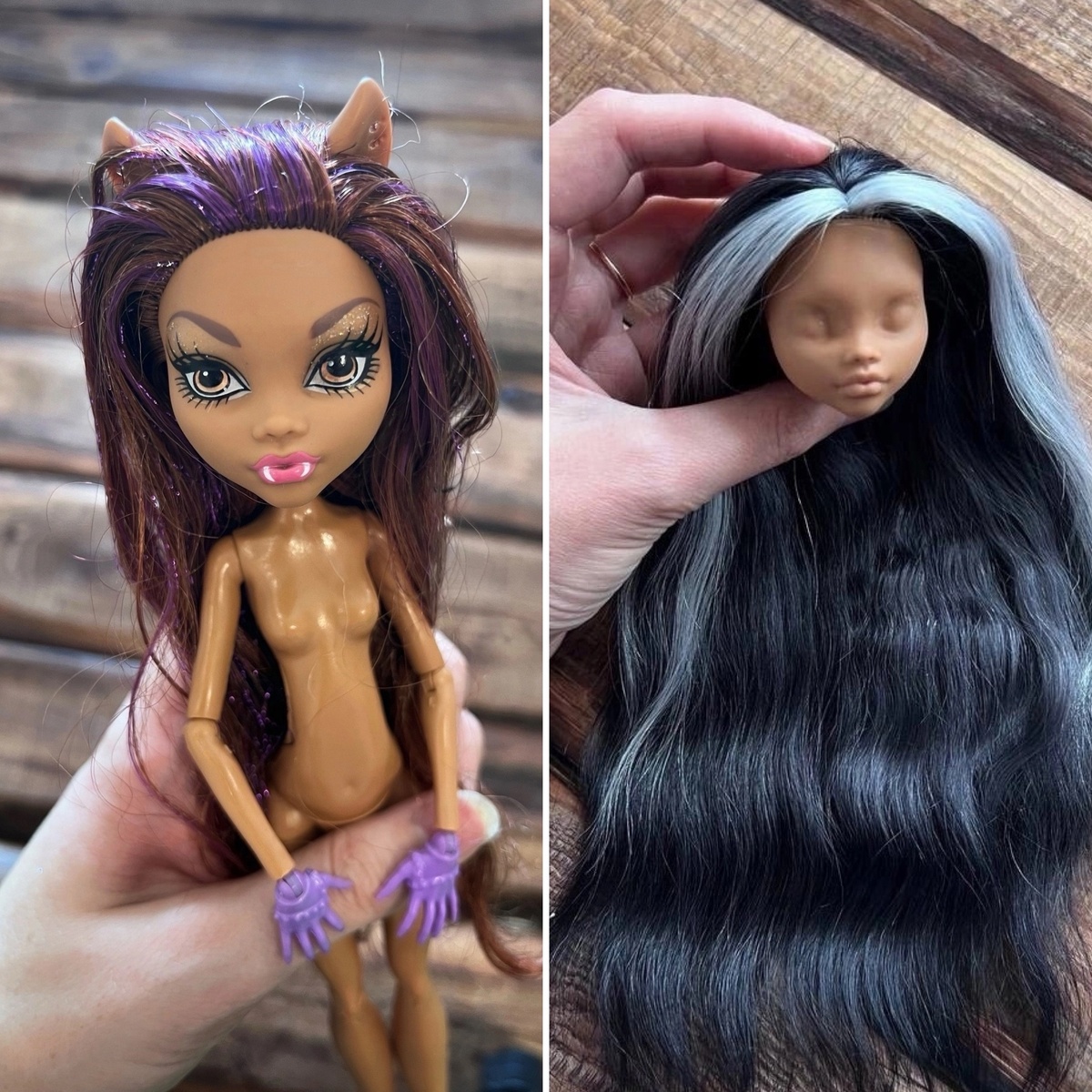 До и После перепрошивки волос куклы