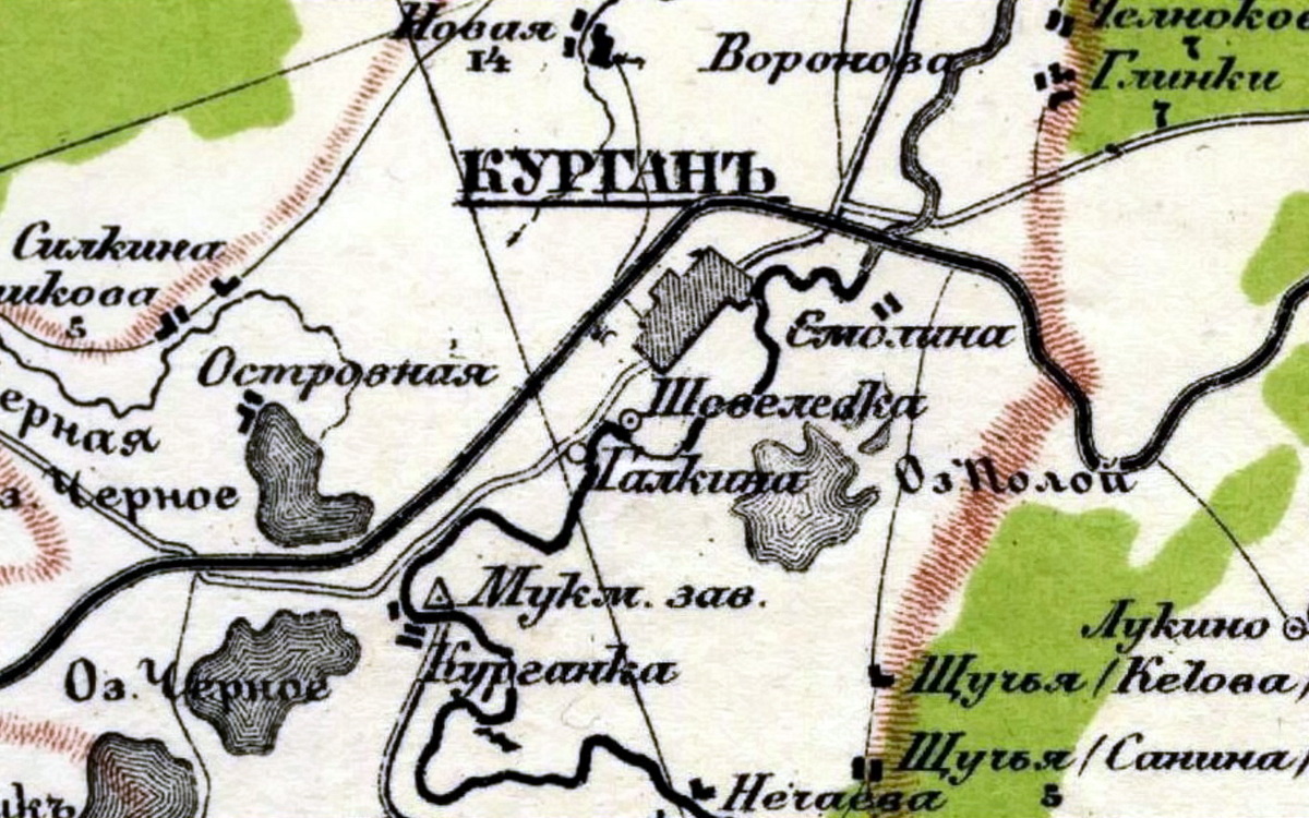 На карте 1921 года - мельницы Дунаева под названием "Мукомольный завод"
