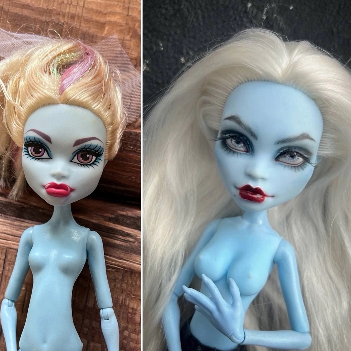 До и После перепрошивки волос и перерисовки кукольного личик