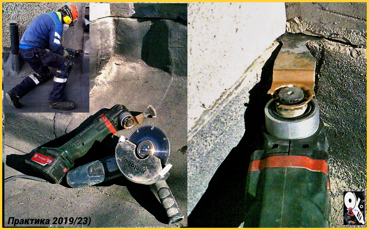 Пару раз на объекте приходилось дорезать за ушм внутренние углы под прижимные планки в керамзитобетоне во время кровельных работ.