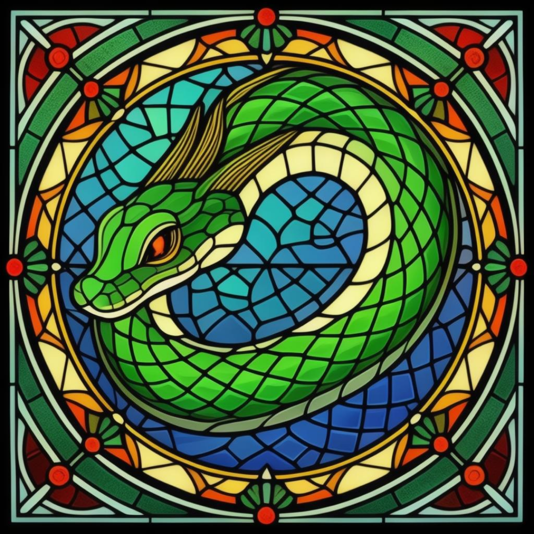 Змея в витражном стиле... Правда, не очень новогодняя.