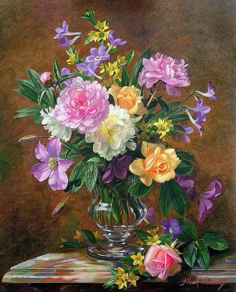 Натюрморт с пионами розами. Художник Альберт Вильямс.