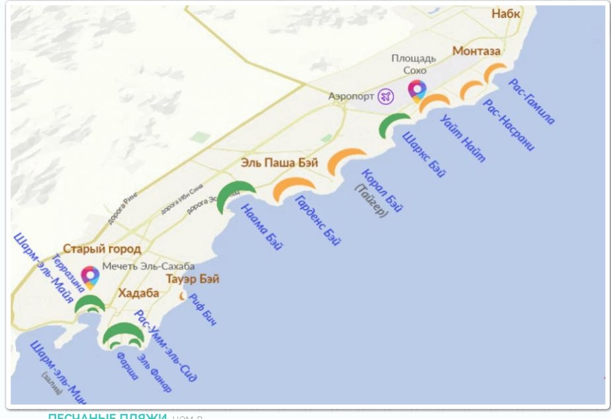 Бухты этого города (зелёные самые комфортные)