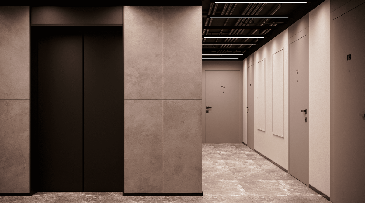 Дизайн подъездов будет выдержан в спокойных природных оттенках: бежевый и коричневый, всё как я люблю