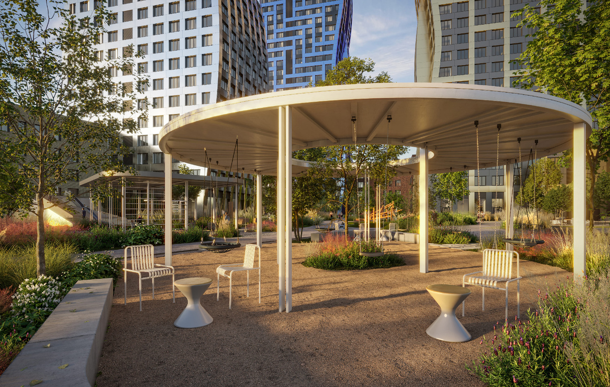 А ещё здесь построят открытую зону отдыха с навесами. Рядом будут качели и оборудование для воркаута. Возможно, это наконец замотивирует меня заняться спортом