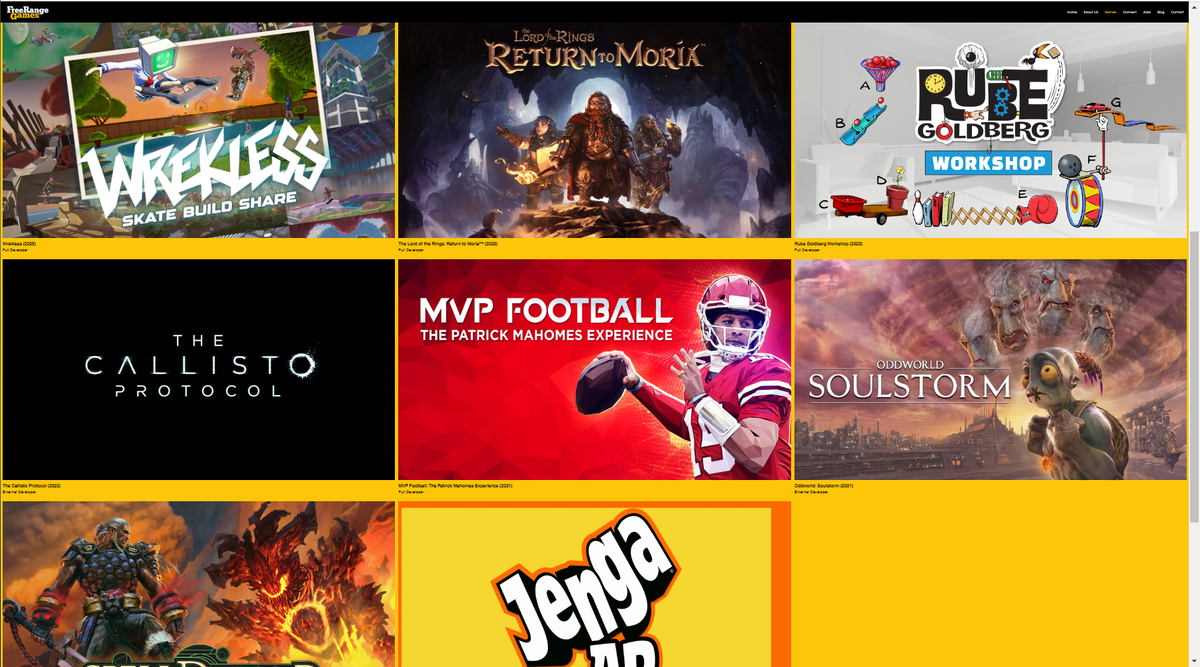 Скрин с оффициального сайта компании. Странно, что тут числится и калисто протокол, ведь её разрабатывала другая студия. Видимо, часть работ была отдана Free Range Games на аутсорс.