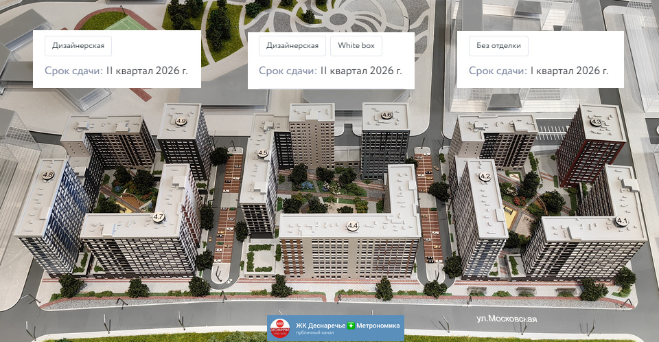 Дом 4 ЖК "Деснаречье". Три блока корпусов, три разных варианта в каждом из них на старте.