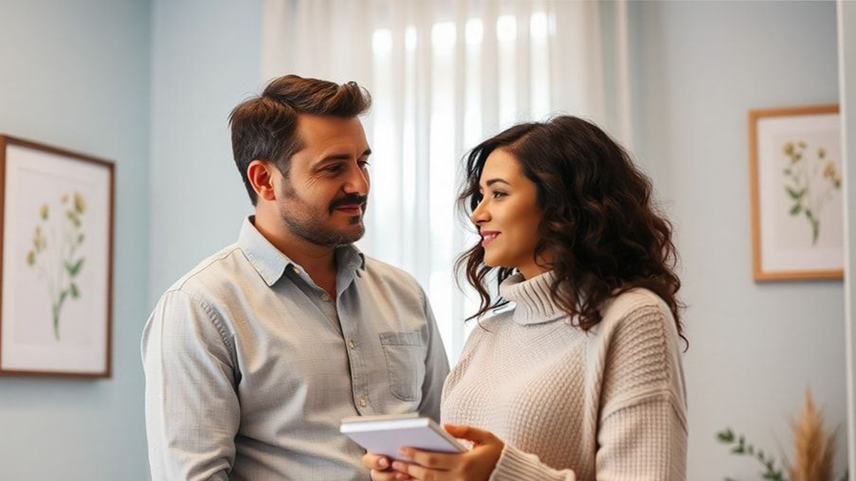 Женщина и мужчина обговаривают новое состояние женщины-её беременность