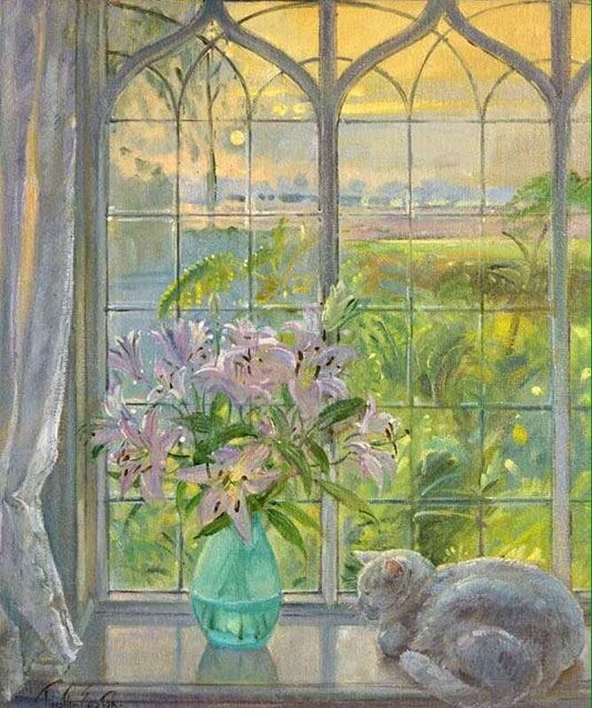 №2 Тимоти Истон, пейзаж с окном и котом.