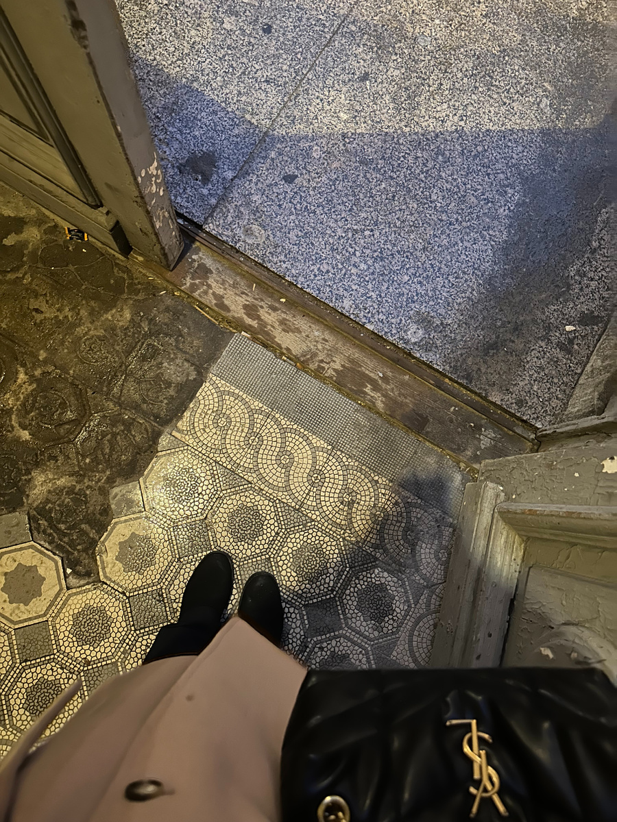 Сохранившаяся плитка на входе в парадную. Фото: Алиса в Петербурге