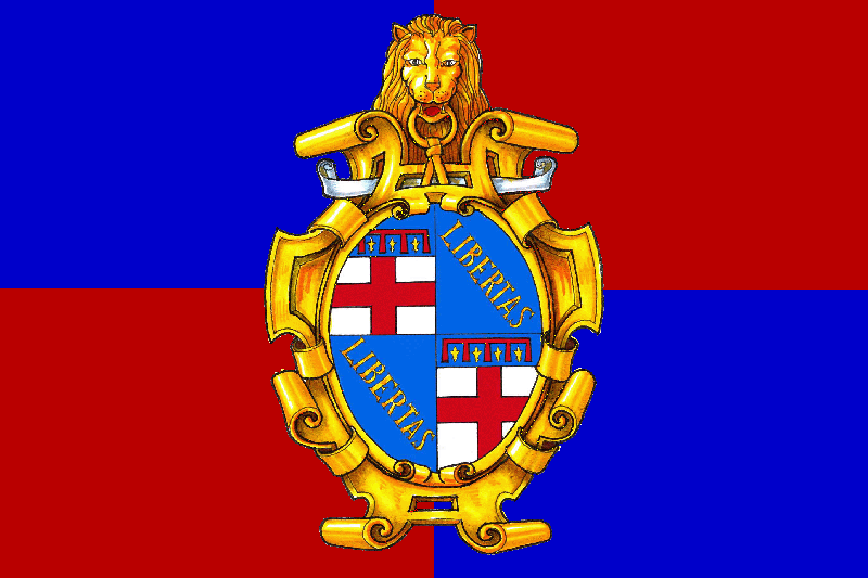 Герб итальянского города Болонья состоял из овального щита, разделенного на четыре части, две из которых содержали красный крест на белом фоне (герб города), увенчанный надписью "Capo d'Angiò", а две - надпись "LIBERTAS" (свобода) золотыми буквами на синем фоне (народный герб). Весь герб увенчан головой льва