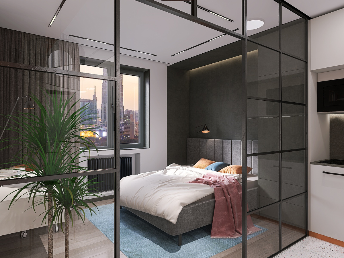 Зона спальни в квартире-студии