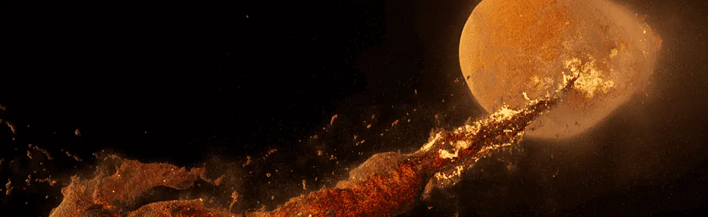 Художественное изображение столкновения, в результате которого могла образоваться Луна. В то время Земля ещё была горячей. Изображение: NASA.