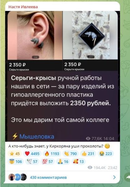    Пост Насти Ивлеевой, фото: телеграм