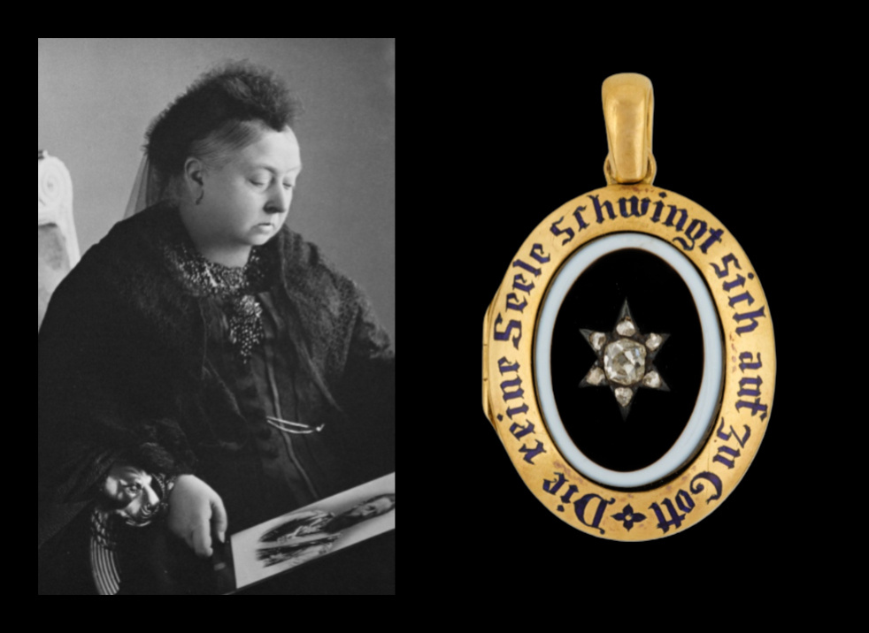 Королева Виктория в трауре - Траурное украшение королевы Виктории - золотой медальон с черным ониксом