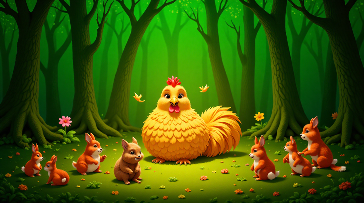 Курочка Ряба обрадовалась и подумала: «Какое же чудесное приключение ждет меня!» Она решила загадать желание, чтобы помочь своим друзьям в лесу.  — Магический Шар, я хочу, чтобы все животные в нашем лесу всегда были счастливы и никогда не испытывали нужды! — произнесла она.
Шар засверкал ярче, и вдруг из него вылетели волшебные искры, которые разлетелись по всему лесу. Вскоре в лесу появились сочные ягоды, вкусные орехи и много других угощений. Животные радовались и благодарили Курочку Рябу за её доброе сердце.
Но вдруг из-за деревьев выскочил хитрый Лис, который всегда хотел всё заполучить только для себя. Он увидел, как все животные радуются, и решил, что ему это не нравится. Лис подошел к Курочке Рябе и сказал:
— Зачем ты раздаешь счастье всем? Лучше загадай себе что-то, чтобы быть самой счастливой!
Курочка Ряба задумалась. Действительно, ей хотелось бы иметь что-то особенное, но она не могла забыть о своих друзьях. 
— Я не могу! — ответила она. — Мое счастье — это счастье моих друзей!
Лис, не понимая её доброты, решил обмануть Магический Шар. Он подошел к нему и сказал:
— О, Магический Шар, я хочу, чтобы все животные стали моими слугами!
Шар на мгновение замер, а затем ответил:
— Ты не можешь получить счастье за счет других. Счастье приходит к тем, кто делится им с другими.
Лис рассердился и попытался схватить Шар, но тот начал сверкать еще ярче, и в воздухе раздался громкий смех. Вдруг Лис оказался в плену волшебного света и больше не мог причинить вреда.
