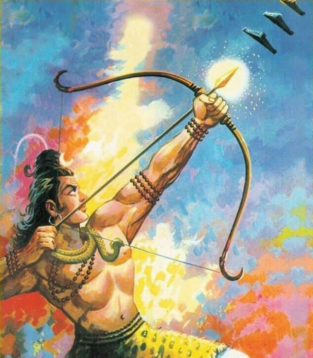 Шива уничтожает три города демона Трипурасуры. Изображение: tumblr.com