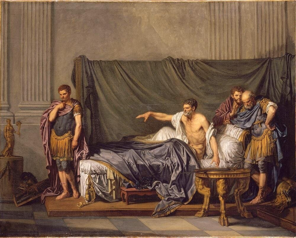 Каракалла у смертного ложа своего отца, Септимия Севера. Картина Жана-Батиста Грёза, 1769 г.