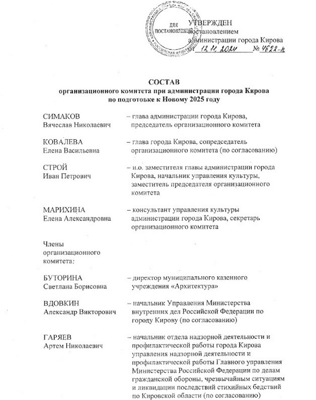    В Кирове создали оргкомитет по подготовке к Новому, 2025 году