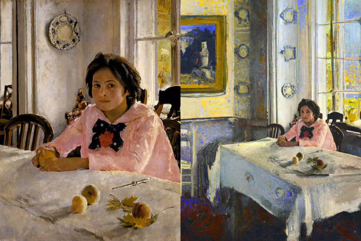 Картина "Девочка с персиками" кисти Серова, дополненная ИИ