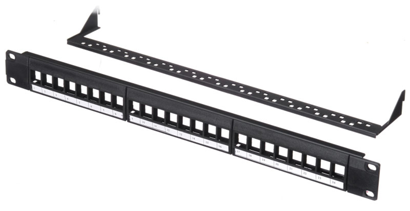 Патч-панель пустая, 19", 24 порта, RJ-45, 1U, с органайзером