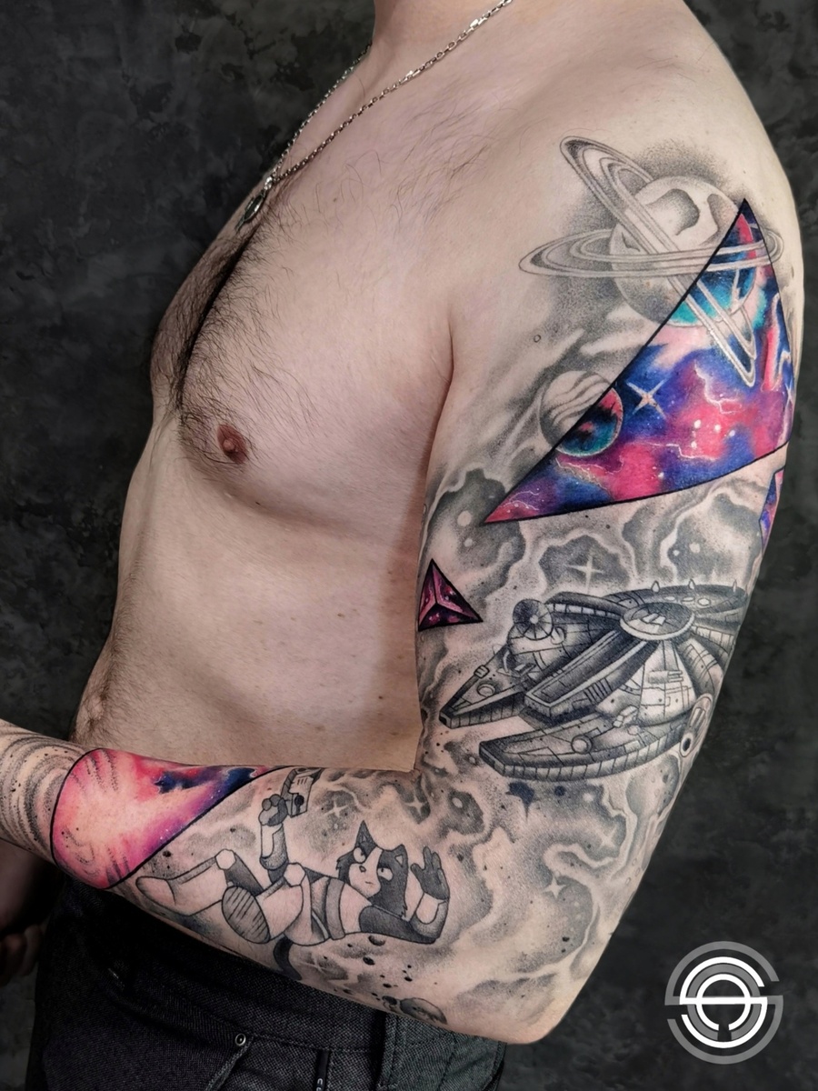 Такой тату-рукав можно набить у меня в Москве) 