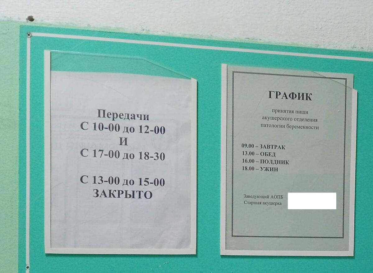 График принятия пищи в отделении патологии беременности