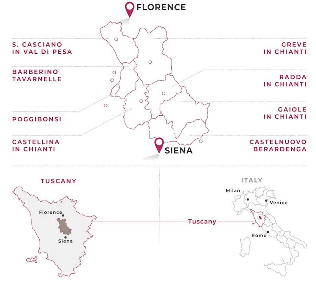 Расположение и устройство регионов Тоскана и Кьянти. Италия