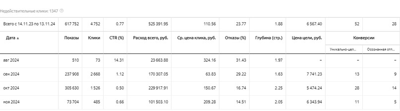 Общие результаты по проекту с 29.08 по 12.11.2024 г.