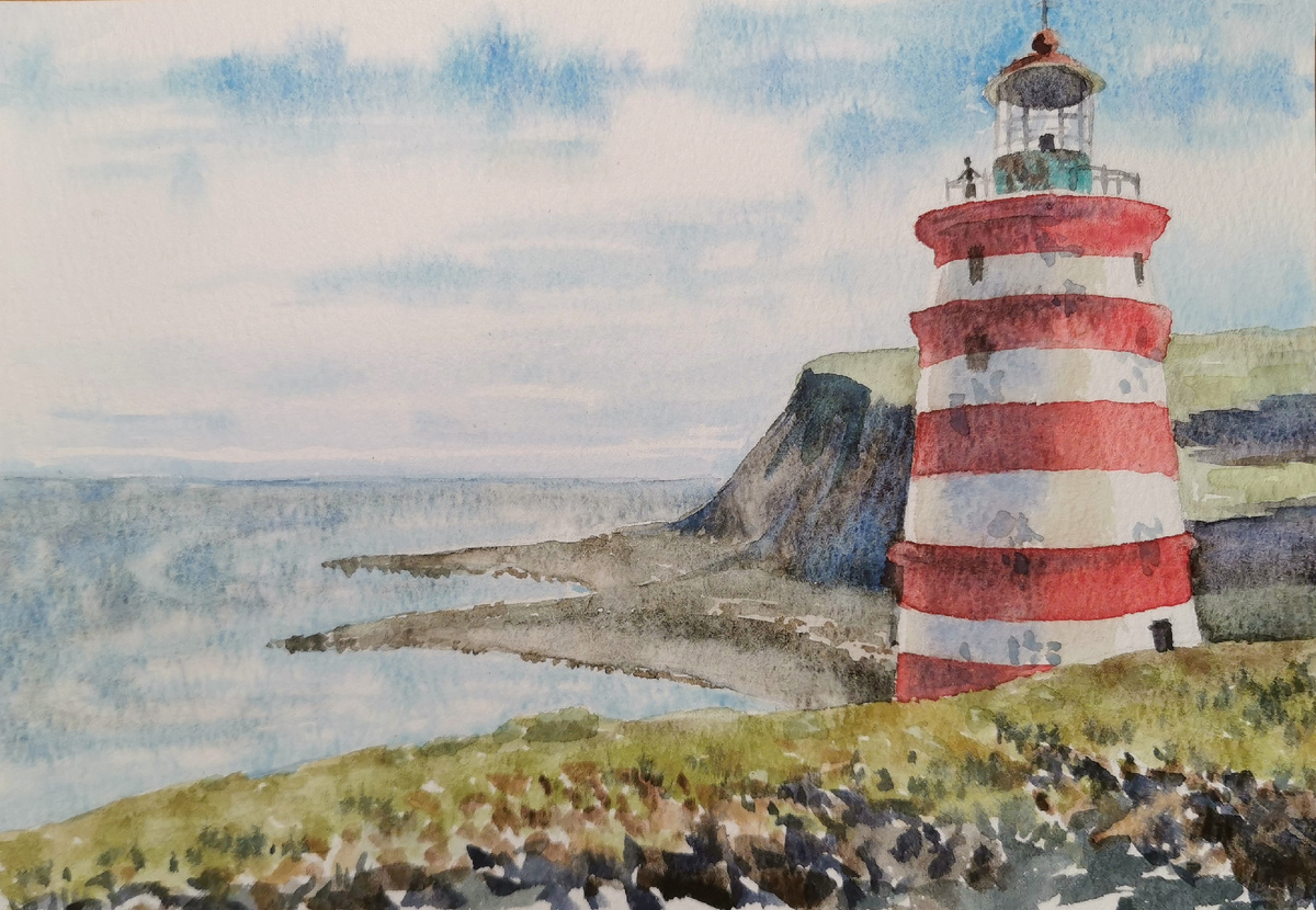 Северный Кильдинский маяк. Акварель, бумага 15х20см. 2024 г. 