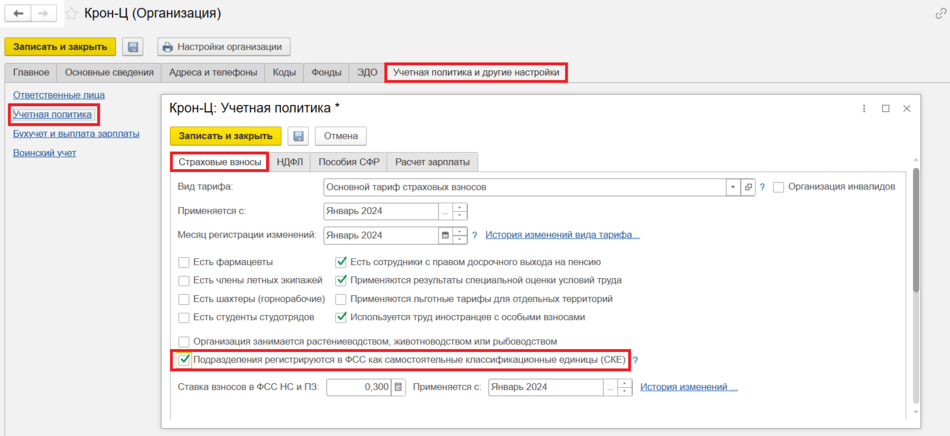 Рис. 1. Флаг «Подразделения регистрируются в СФР как самостоятельные классификационные единицы (СКЕ)»
