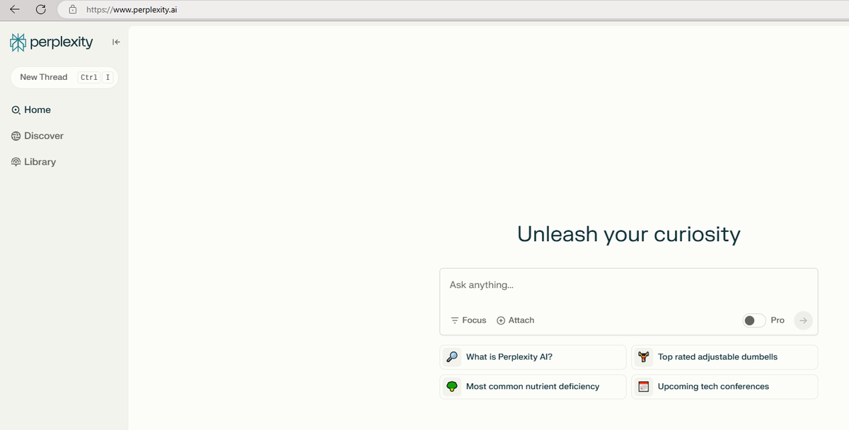 Так выглядит главная страница perplexety.ai