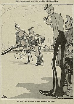 «Больного человека Европы» обучает германский военный инструктор, карикатура 1914 года