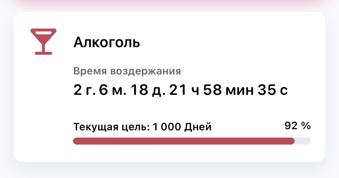 Мой срок трезвости на 14.11.24. Скрин из приложения Quitzilla