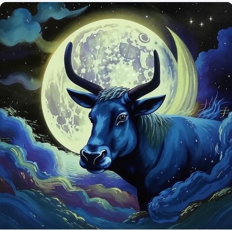 Полнолуние в знаке Телец. Рисует нейросеть по моим промптам.