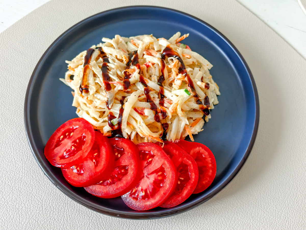 Удон с овощами в сливочном соусе